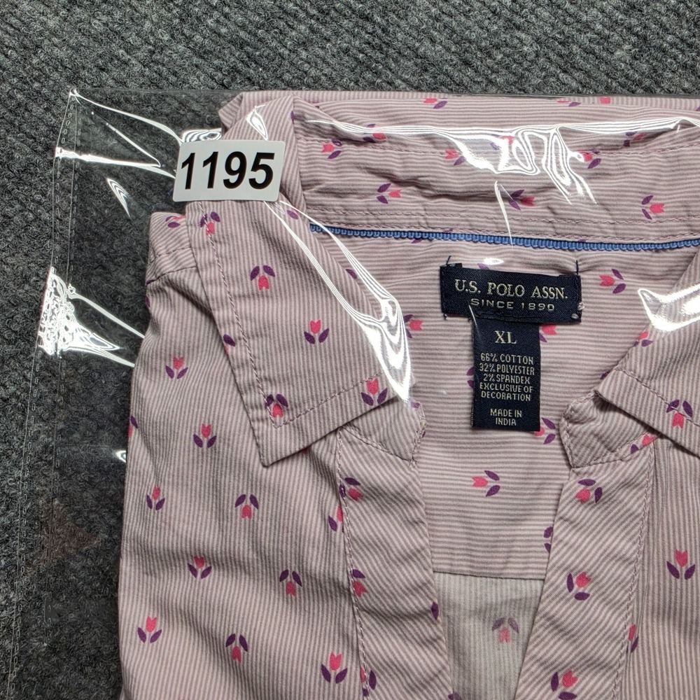 US Polo Assn Womens XL Pink Stripe Tulip Floral Long Sleeve Button Shirt - Picture 10 of 10